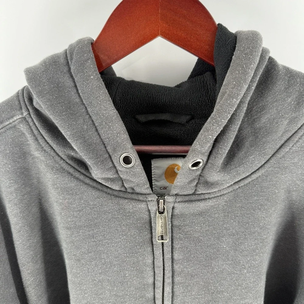 Carhartt Hoodie Mens 2XL Gray Full Zip Fleece Lined Pocket‎ Hooded Workwear